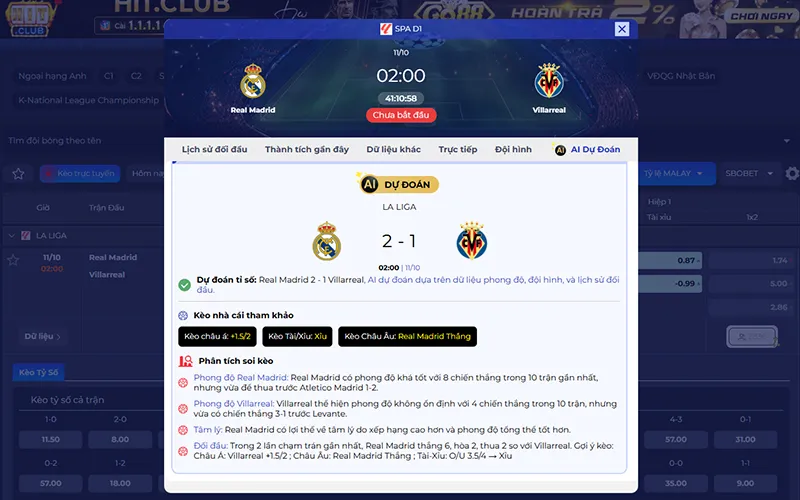 Dự đoán AI Real Madrid vs Villarreal 02h00 ngày 11/10/2026